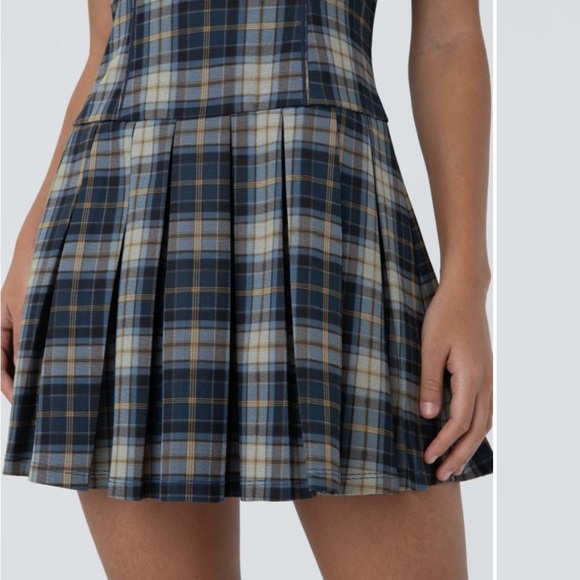 Halara Backless Tie Back U Neck Plaid Pleated Hem Mini Casual Dress NWT - Picture 5 of 7